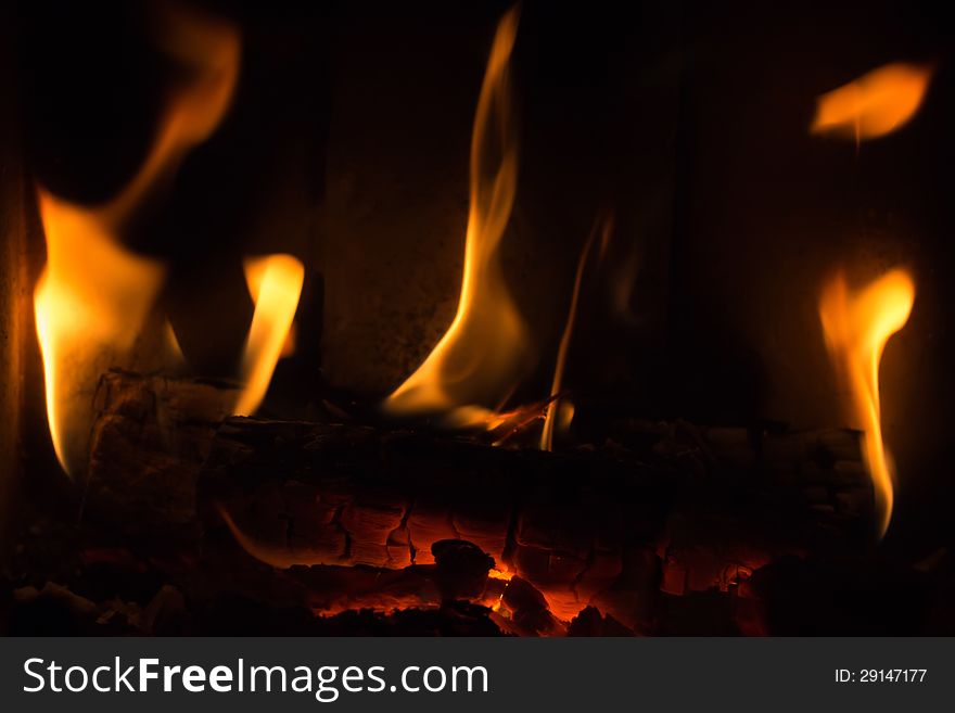 Closeup fire in a fireplace