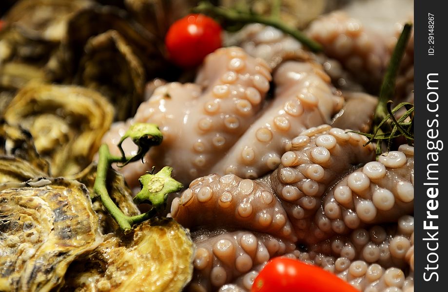 Fresh raw octopus in a seafood market