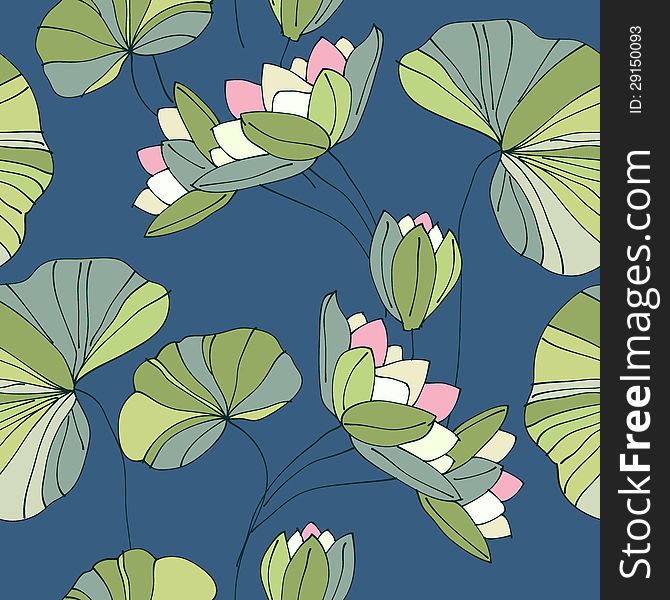 Waterlily seamless flower tropical pattern illustration