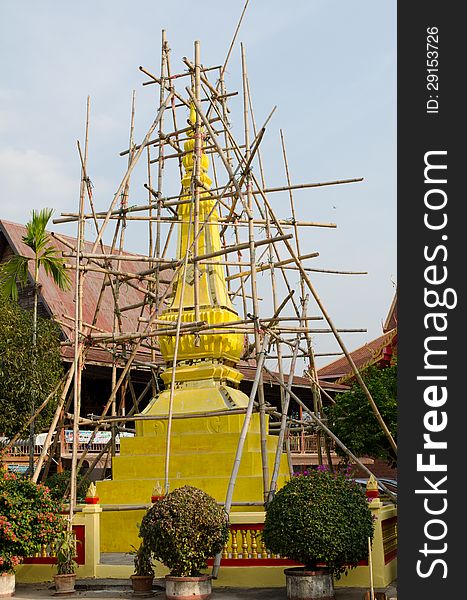 Thai Pagoda is under construction in the rural temple.