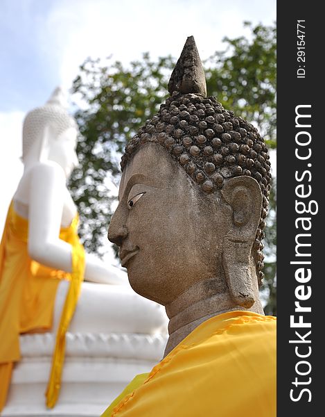 Buddha statue at the Yaichaimongkon temple in Thailand. Buddhism in Thailand