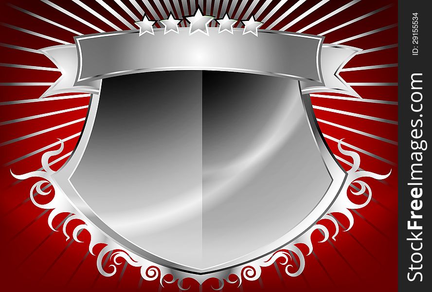 Beautiful silver shield with stars and banner background