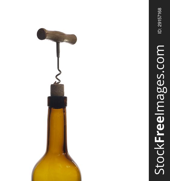 Silhouette of the bottle with a cork and corkscrew