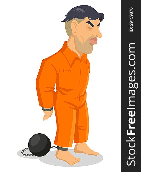 Cartoon illustration of a man being chained to iron ball. Cartoon illustration of a man being chained to iron ball