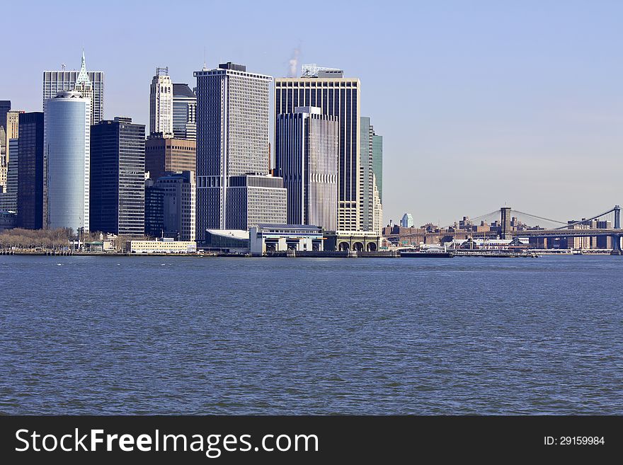 Manhattan in a sunny morning, South sea port, United States