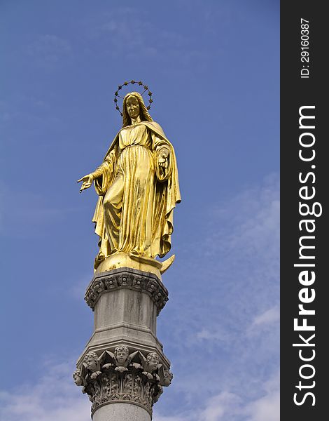 Golden statue of mary, near cathedral of virgin mary, zagreb, croatia