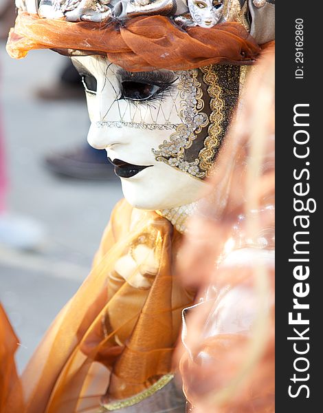 A detail of a carnival mask