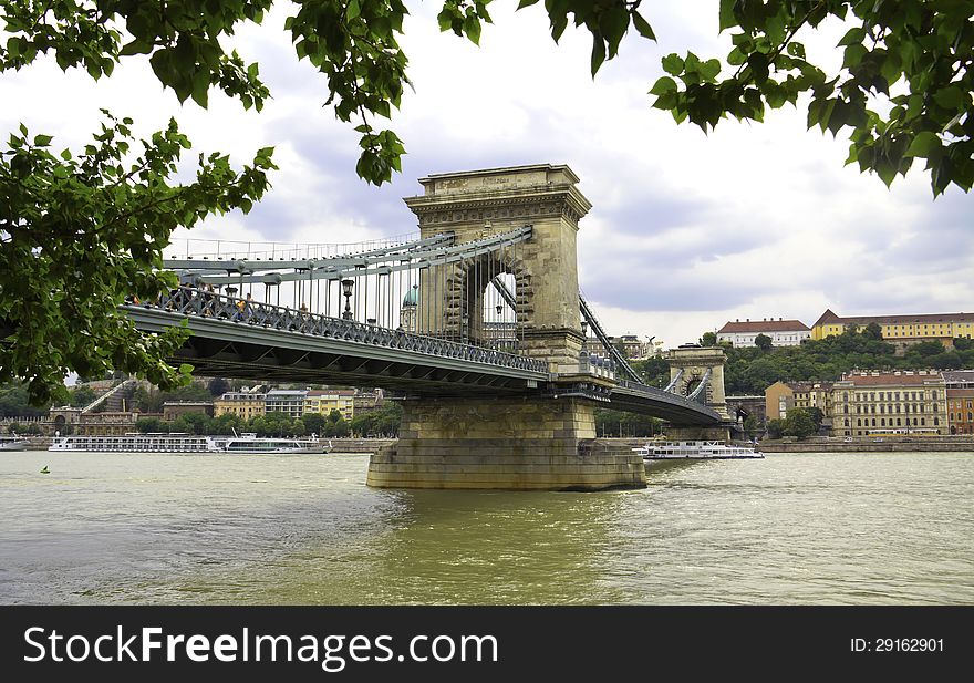 View of famous Chain bridge in Budapest in early morning