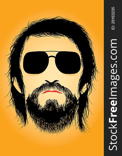 Bearded man silhouette illustration with long hair.