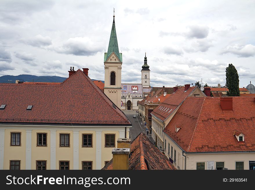 Zagreb cityscape, famous Saint Mark Church in Croatia