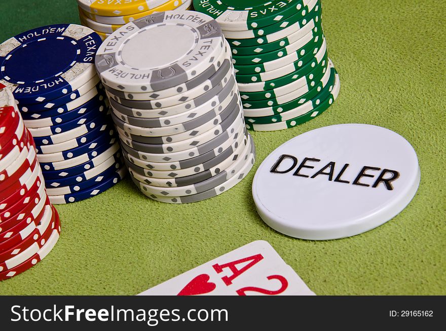 Dealer button and chips