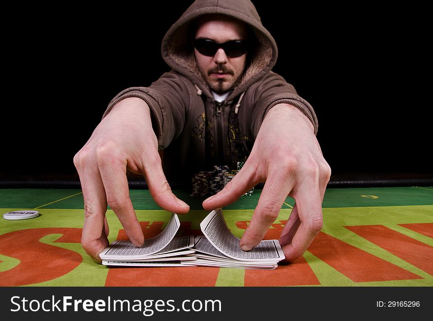 Poker Player Give The Cards A Shuffle