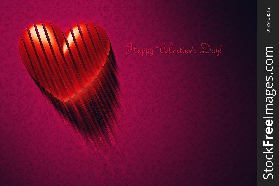 Congratulations on Valentines Day background with red beautiful glass heart. Congratulations on Valentines Day background with red beautiful glass heart