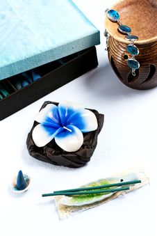 Aromatherapy Set With Flower Candle And Incense Royalty Free Stock Photo