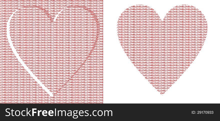 Hearts illustrations with Love text. Hearts illustrations with Love text