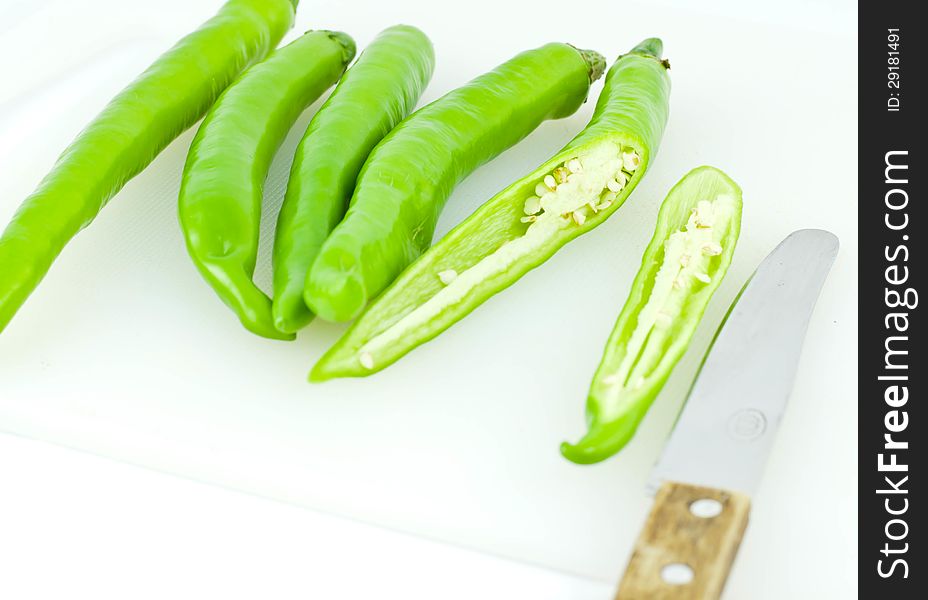 Green pepper were cut into pieces