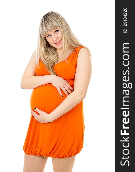 Pregnant Girl In A Dress Stands