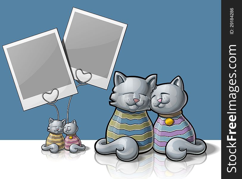 Iconic illustration of a decorative photo holder depicting two cats in love. Iconic illustration of a decorative photo holder depicting two cats in love.