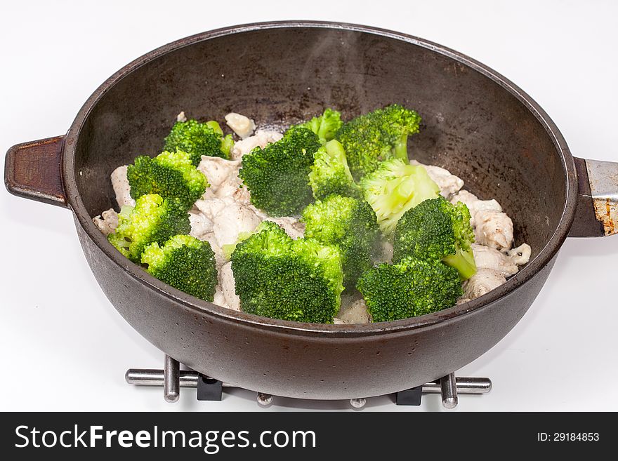 Stir fried Chinese Garlic Broccoli Chicken preparations. Stir fried Chinese Garlic Broccoli Chicken preparations