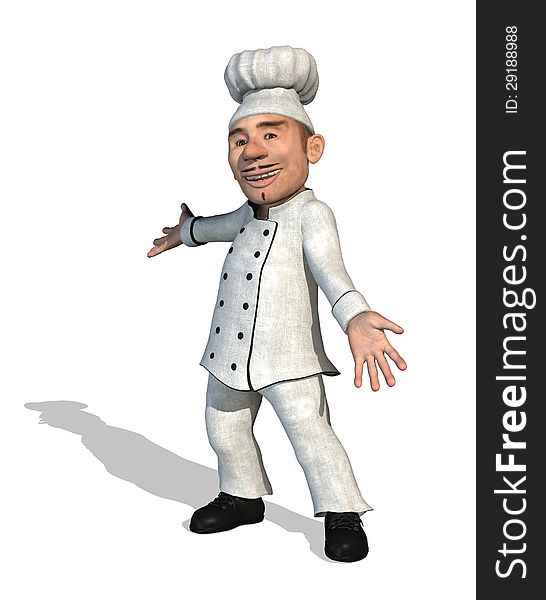 A chef welcomes you - 3d render on white.