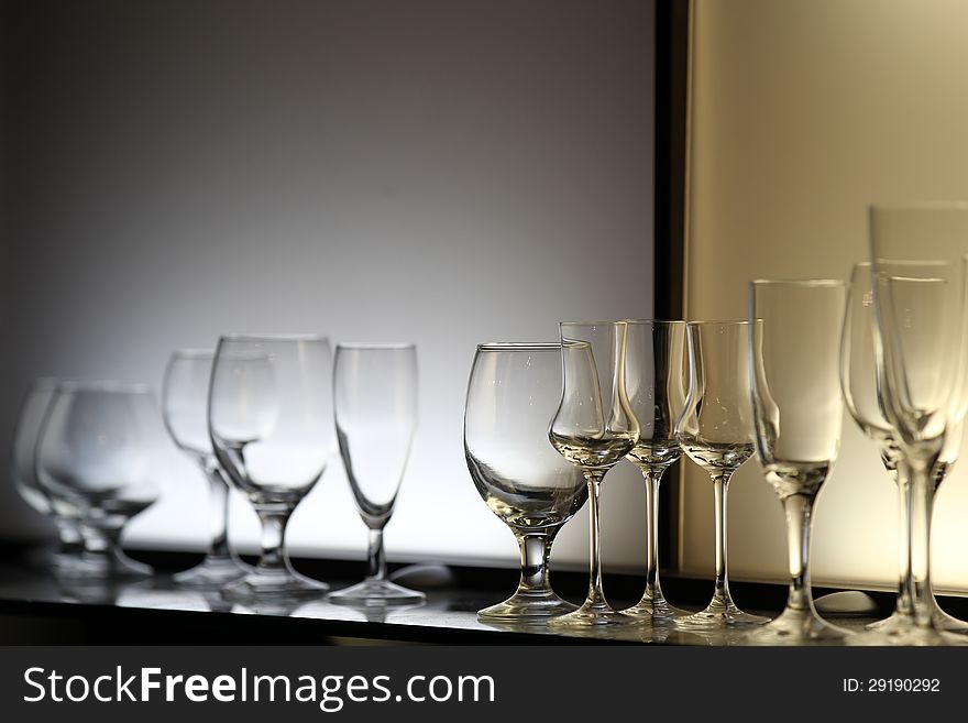 Unusual lighting glasses of wine