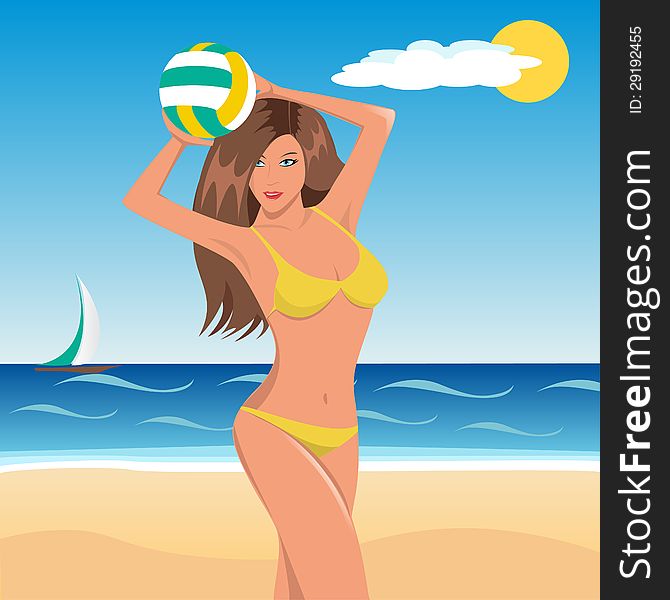 Beach volley girl Vector Illustration