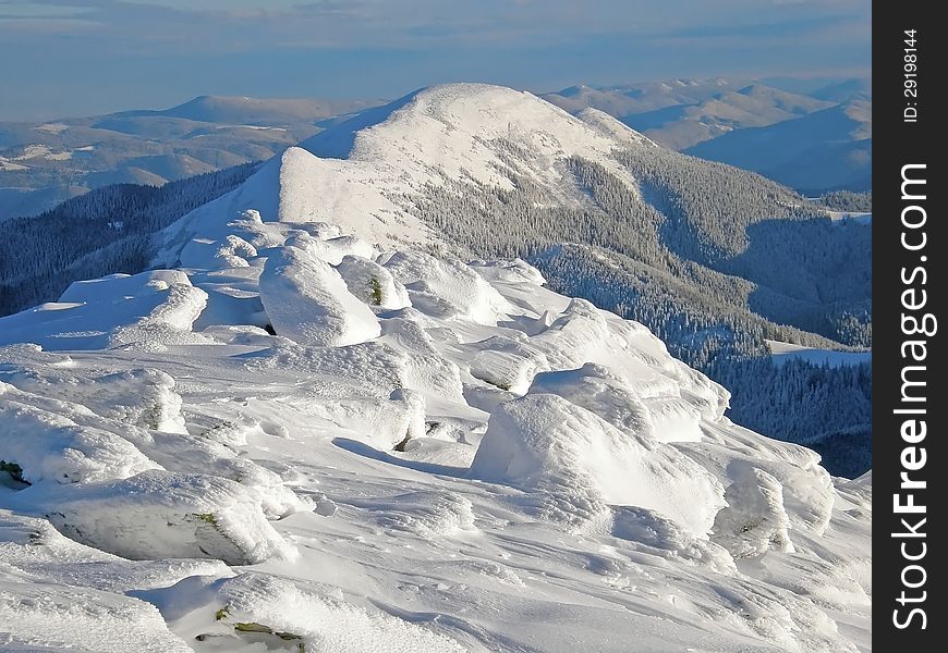 Snow-capped mountains of Carpathians