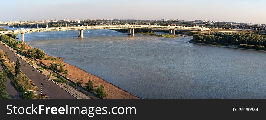 Bridge named after the sixtieth anniversary of victory (panorama). Omsk. Russia.