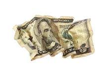 Crumpled Five Dollars Bill Royalty Free Stock Images