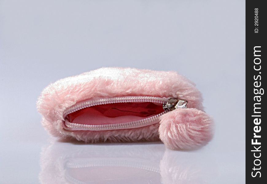 Empty pink purse on white