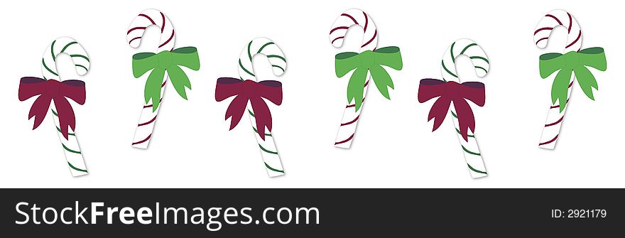 Line of red and green candy canes with bows. Line of red and green candy canes with bows