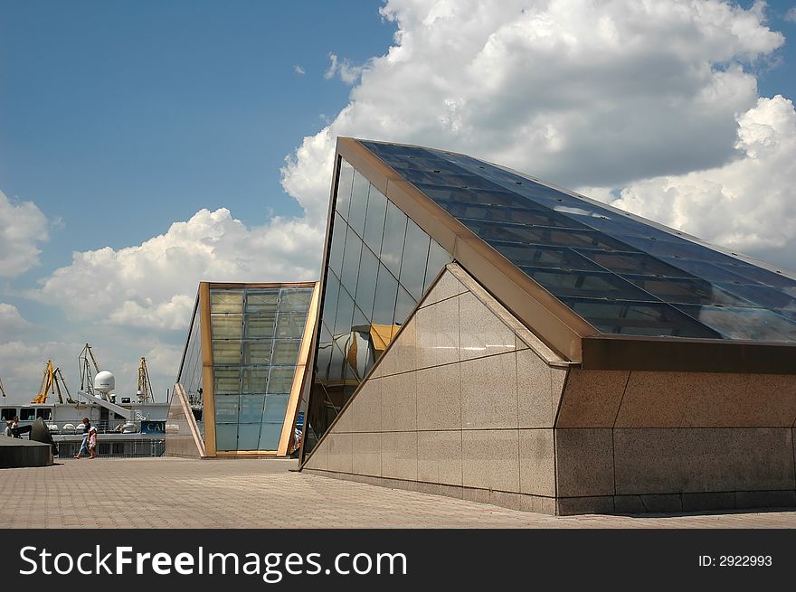 Modern exhibition, office and hotel building in Odessa harbor area. Modern exhibition, office and hotel building in Odessa harbor area