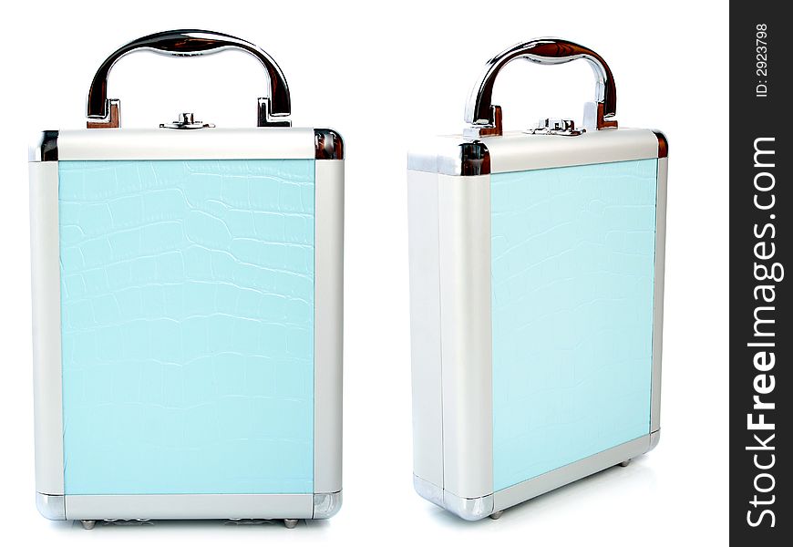 Two blue briefcases isolated 1