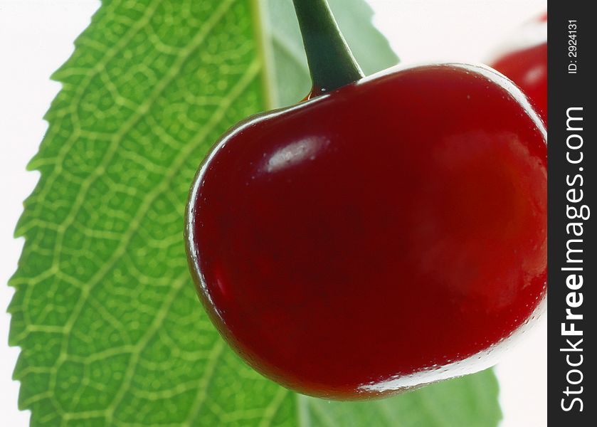 Red cherry costing on a white background