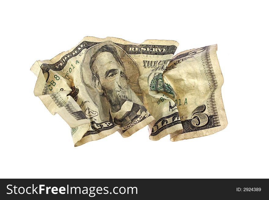 Crumpled Five Dollars Bill