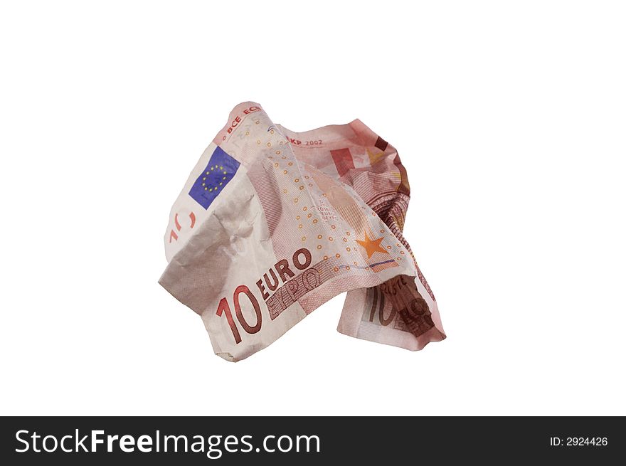 A crumpled ten euro bill