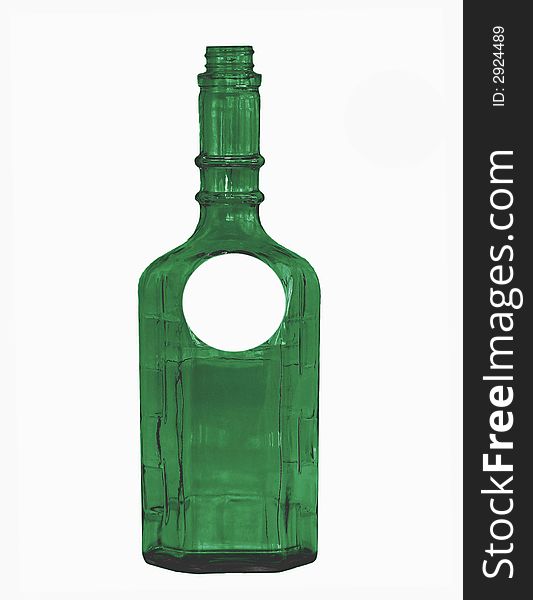 Green bottle with white label on white background