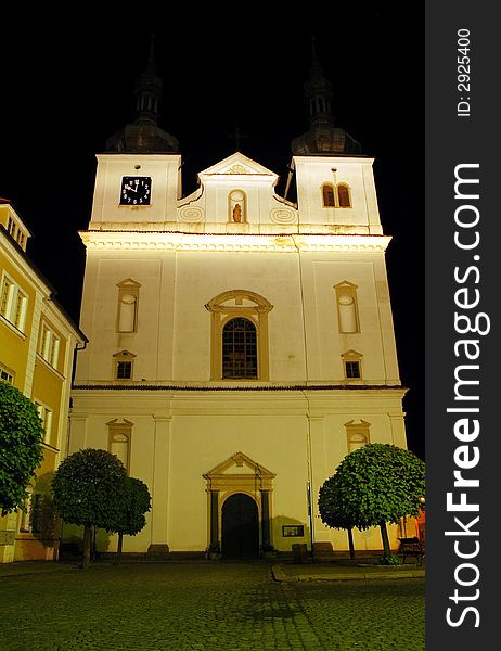 Czech church from town of Breznice at night. Czech church from town of Breznice at night