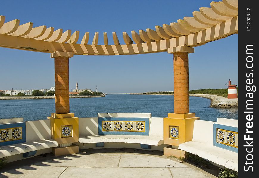 Detail on a pier benches in Aveiro Portugal