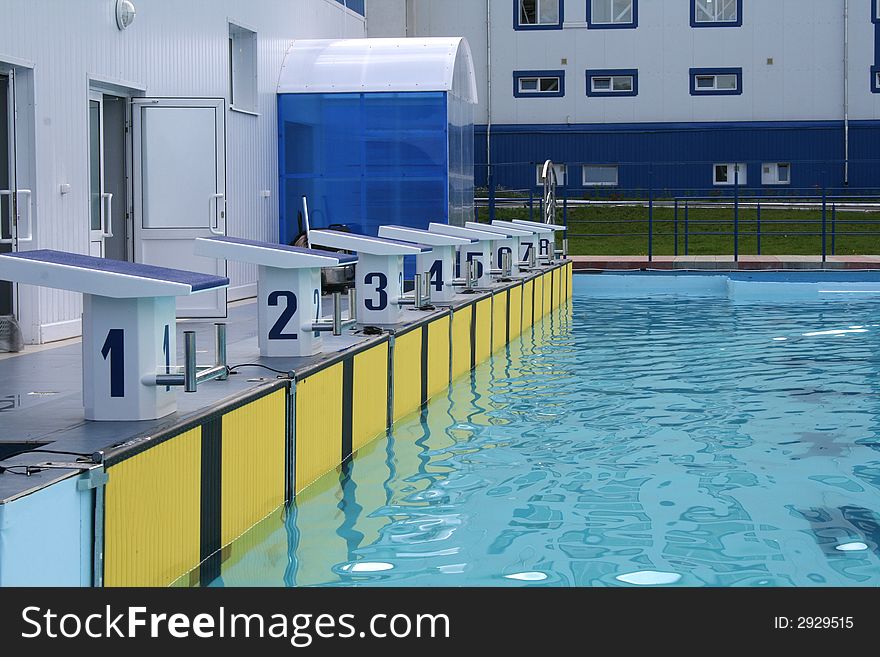 The pool is prepared for carrying out of competitions. The pool is prepared for carrying out of competitions