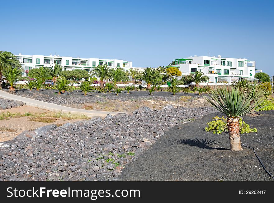 Tropical resort courtyards on Lanzarote island. Tropical resort courtyards on Lanzarote island