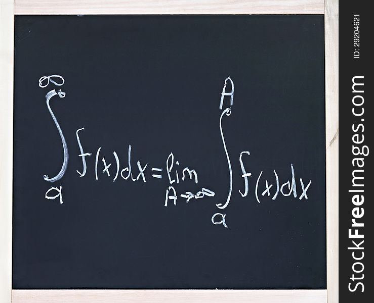 Advanced mathematics formula written in chalk on blackboard