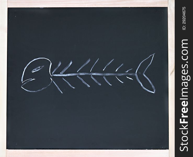 Fishbone drawn in chalk on blackboard