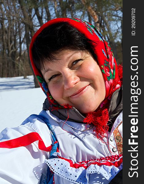 Portrait of a Russian woman on a holiday carnival