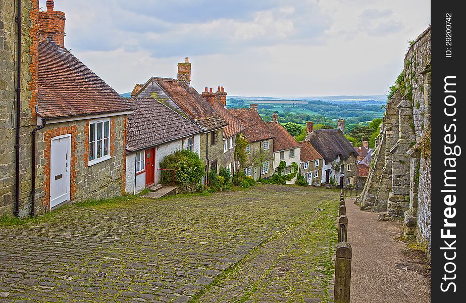 View of cottages on a steep hill. View of cottages on a steep hill