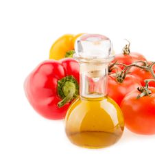 Bottle With Olive Oil ,tomatoes And Peppers Royalty Free Stock Images Bottle With Olive Oil ,tomatoes And Peppers Royalty Free Stock Images