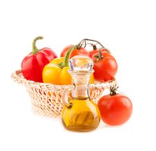 Bottle With Olive Oil On The Background Of The Wattled Dish Stock Image Bottle With Olive Oil On The Background Of The Wattled Dish Stock Image