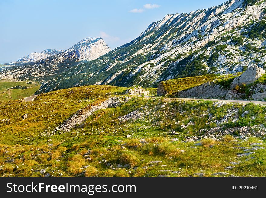 A view of the valley and the mountains of Durmitor National Park Montenegro