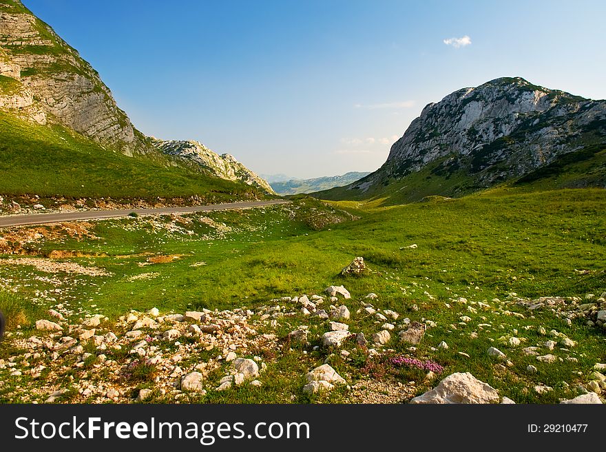 A view of the valley and the mountains of Durmitor National Park Montenegro. A view of the valley and the mountains of Durmitor National Park Montenegro