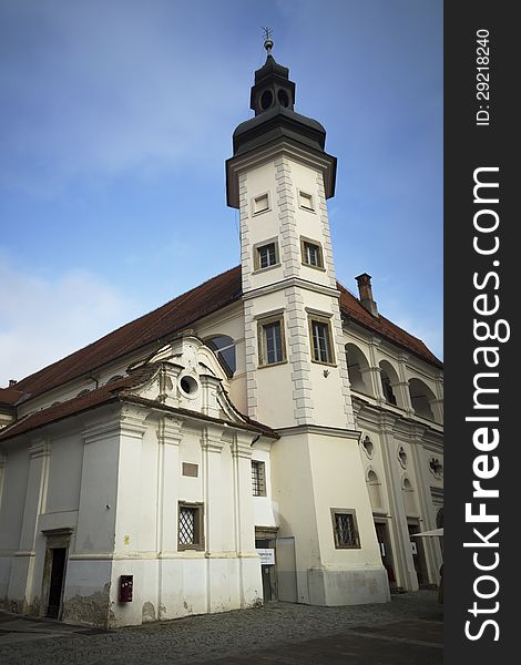 Looking up at Maribor castle in the Slovenian city